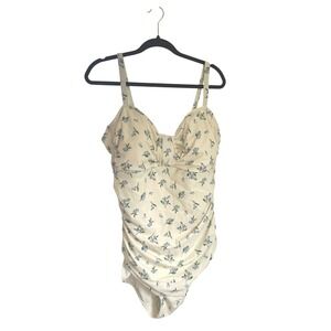 Shade & Shore Women Off White Blue Berry Floral One Piece Swimsuit Size 22 NEW